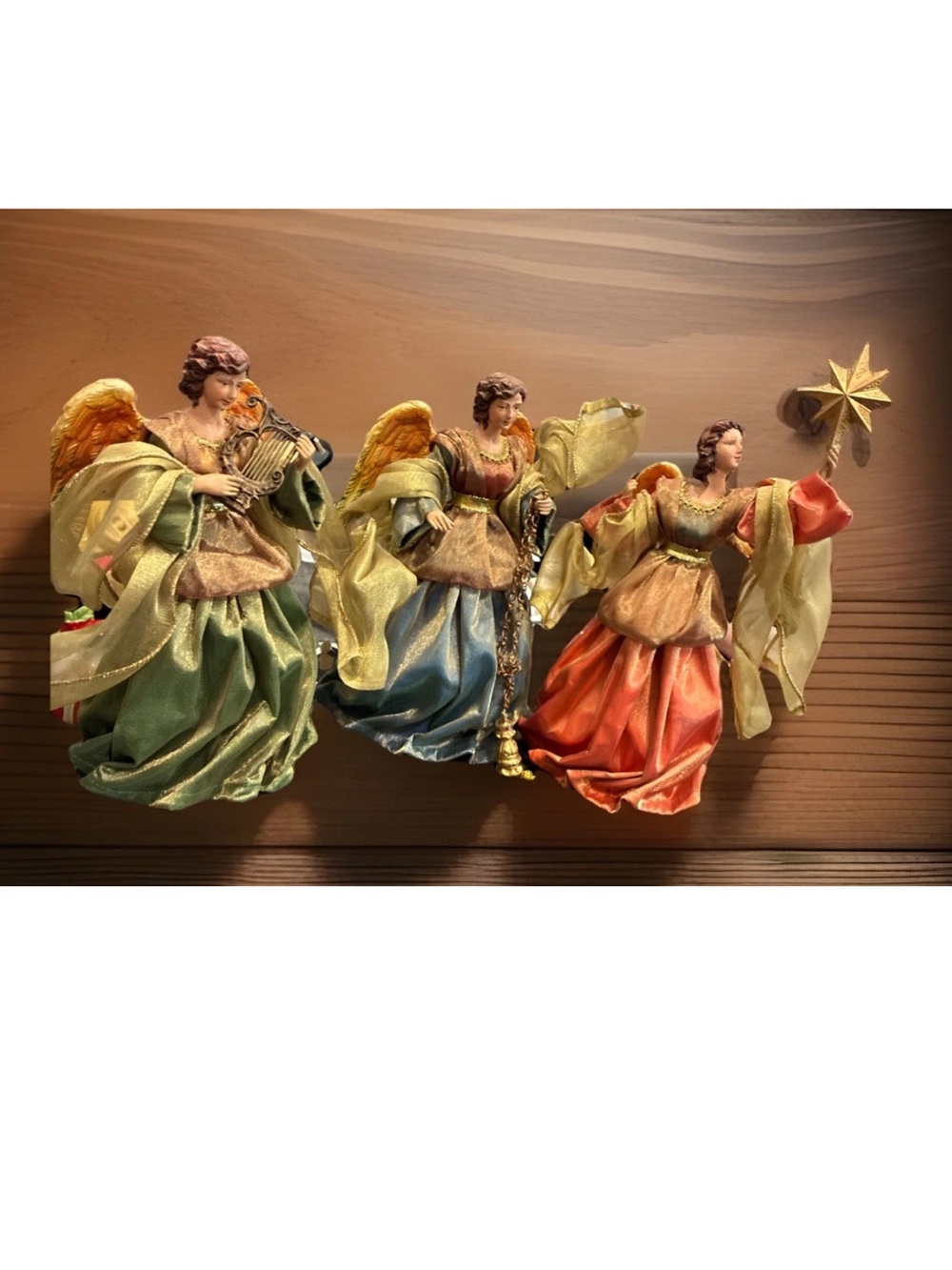Holiday Angel Figurine Set - Green, Blue & Orange